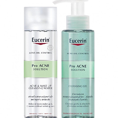 Bộ Nước Tẩy Trang Da Mụn Eucerin Pro ACNE Solution Acne & Make-up Cleansing Water (200ml) Và Gel Rửa Mặt Cho Da Dầu Mụn Eucerin ProAcne Solution Cleansing Gel (200ml)